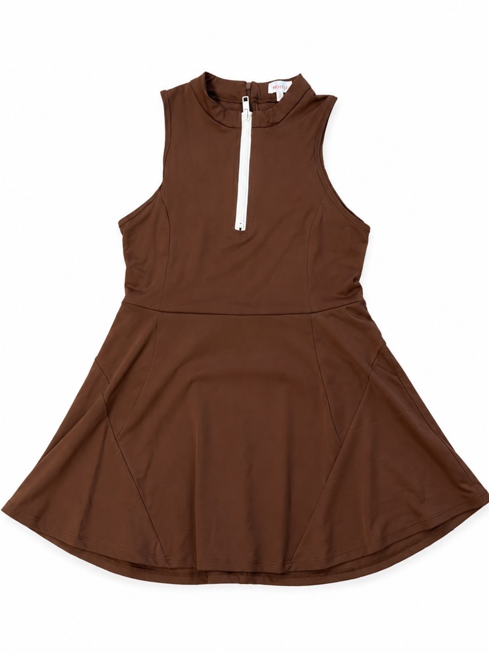 Sleeveless Brown Zip-Front Skater Jumpsuit Romper